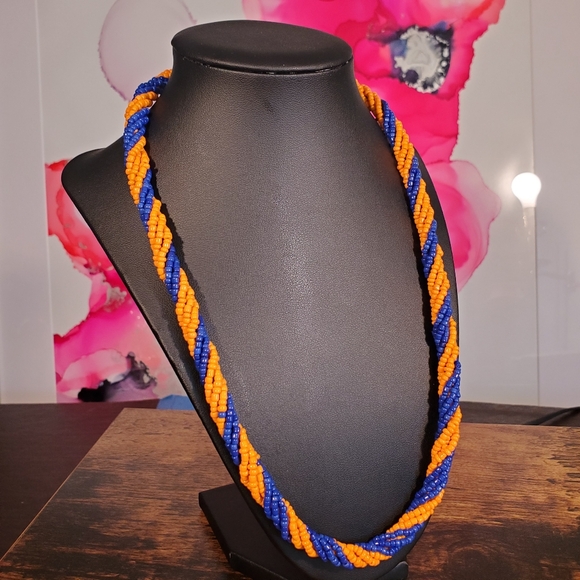 Vintage Jewelry - Vintage Seed Bead Twist Blue Snd Orange necklace